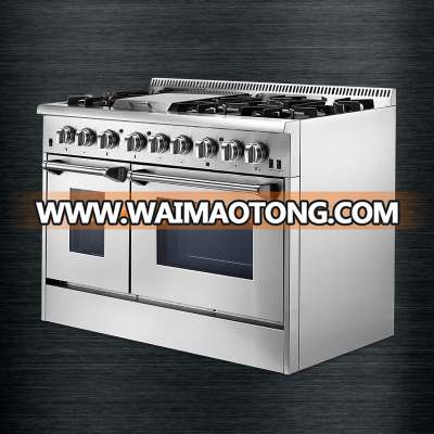 48" 6 Burner Dual Fuel gas range cooker with Double Oven